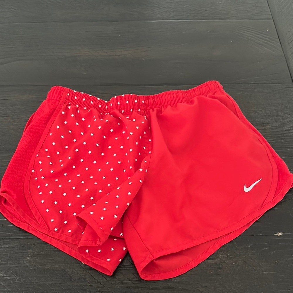 Nike Red Tempo Shorts with White Star Design